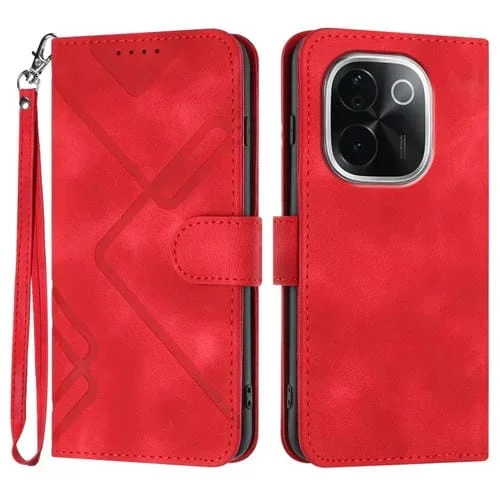 Funda de Cuero con Diseño de Líneas Indias para Vivo Iqoo Z9S Pro / T3 Pro 5G (Roja)