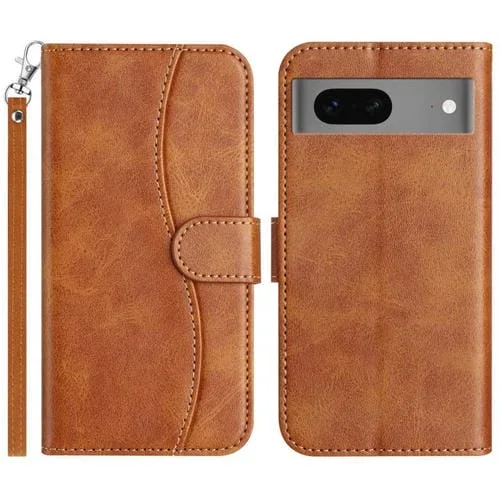 Funda de Cuero con Doble Pliegue en Forma de S para Google Pixel 7 (Marrón)