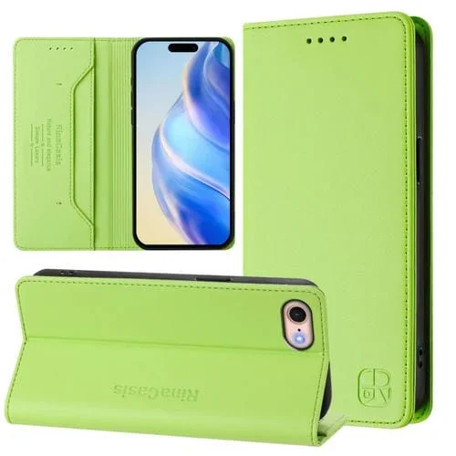 Funda de Cuero con Doble Pliegue y Succión Magnética para iPhone 7/8/Se 2022 Rc01 (Verde Hierba)