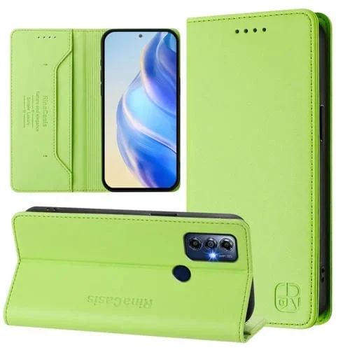 Funda de Cuero con Doble Pliegue y Succión Magnética para Motorola G Pure / Moto G Play 2023 Rc01 (Verde Hierba)