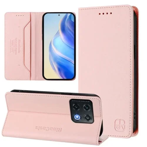 Funda de Cuero con Doble Pliegue y Succión Magnética para OnePlus 10 Pro Rc01 (Rosa)