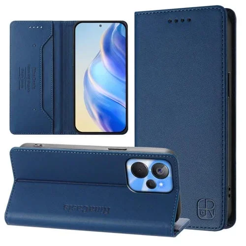 Funda de Cuero con Doble Pliegue y Succión Magnética para Realme 10T 5G/10S 5G/9I 5G Indian Rc01 (Azul Oscuro)