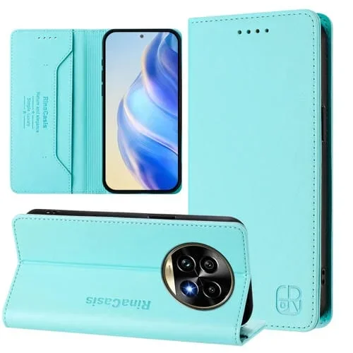 Funda de Cuero con Doble Pliegue y Succión Magnética para Realme 13 Pro/13 Pro+ 5G Rc01 (Verde Menta)