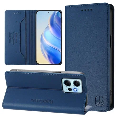 Funda de Cuero con Doble Pliegue y Succión Magnética para Redmi Note 12 4G Global Rc01 (Azul Oscuro)
