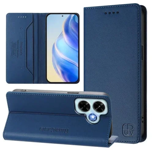 Funda de Cuero con Doble Pliegue y Succión Magnética para Redmi Note 13 4G Global Rc01 (Azul Oscuro)