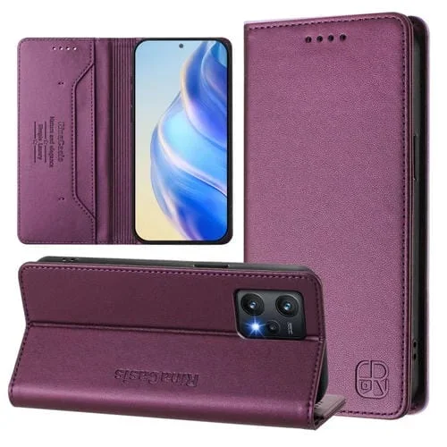 Funda de Cuero con Doble Pliegue y Succión Magnética para Teléfono Realme 9 Pro 5G Global / 9 5G Eu Version Rc01 (Violeta)