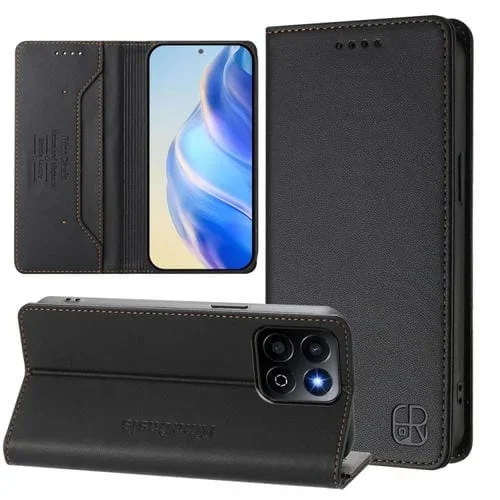 Funda de Cuero con Doble Pliegue y Succión Magnética Rfid para Honor 200 Smart Global / X7C 4G Rc01 (Negra)
