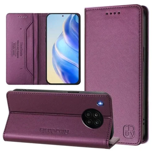 Funda de Cuero con Doble Pliegue y Succión Magnética RFID para Honor 50 Lite Rc01 (Violeta)