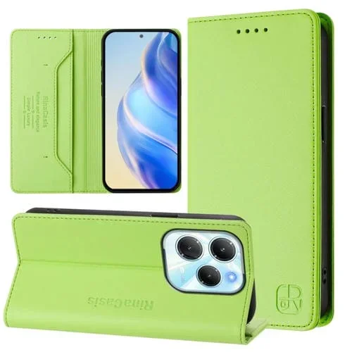 Funda de Cuero con Doble Pliegue y Succión Magnética RFID para Infinix Hot 40 4G y Hot 40 Play Rc01 (Verde Hierba)