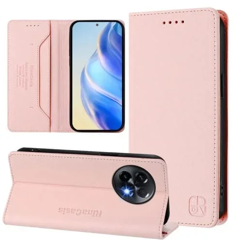 Funda de Cuero con Doble Pliegue y Succión Magnética RFID para OnePlus 11R Rc01 (Rosa)