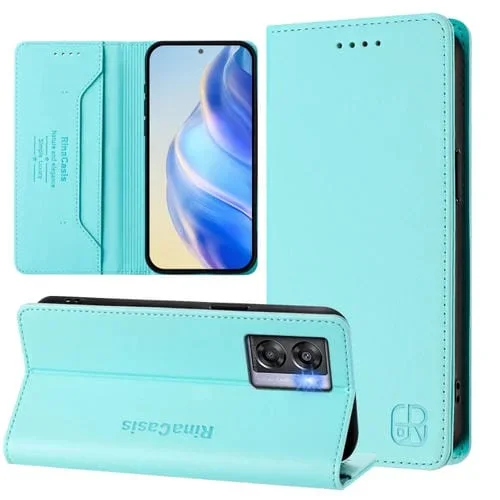 Funda de Cuero con Doble Pliegue y Succión Magnética Rfid para Oppo A77 5G / A97 5G Rc01 (Verde Menta)