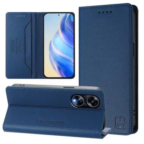 Funda de Cuero con Doble Pliegue y Succión Magnética Rfid para Oppo A98 5G / F23 5G India Rc01 (Azul Oscuro)