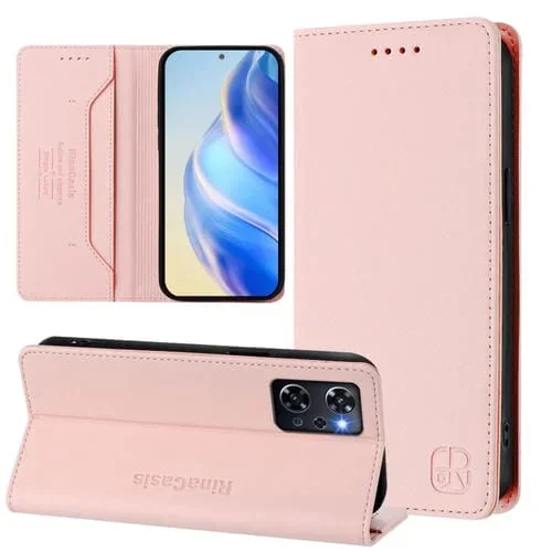 Funda de Cuero con Doble Pliegue y Succión Magnética Rfid para Oppo Reno9 a Rc01 (Rosa)