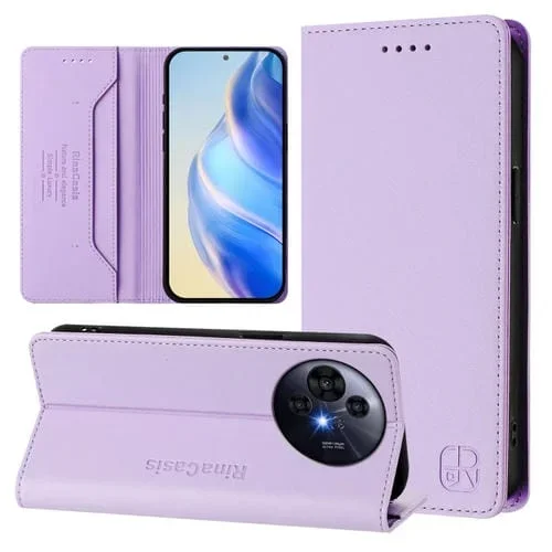 Funda de Cuero con Doble Pliegue y Succión Magnética RFID para TCL 50 Pro Nxtpaper Rc01 (Morado Claro)