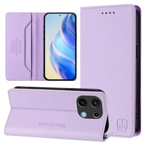 Funda de Cuero con Doble Pliegue y Succión Magnética Rfid para Umidigi Note 100 Rc01 (Morado Claro)