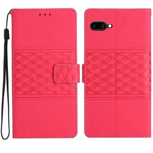 Funda de Cuero con Efecto Piel en Relieve de Diamante para Google Pixel 9A (Rojo)
