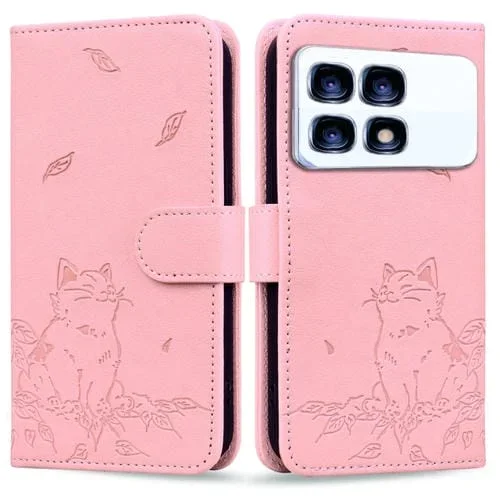 Funda de Cuero con Estampado de Gato para Redmi K70 Ultra (Rosa)