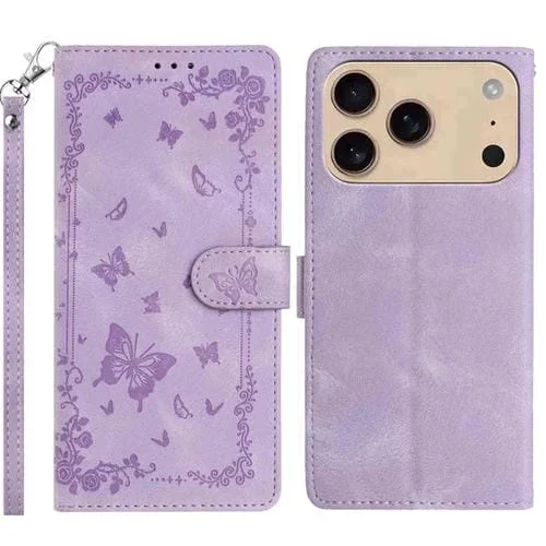 Funda de cuero con estampado de mariposas Secret Garden para iPhone 17 Pro Max (morada)