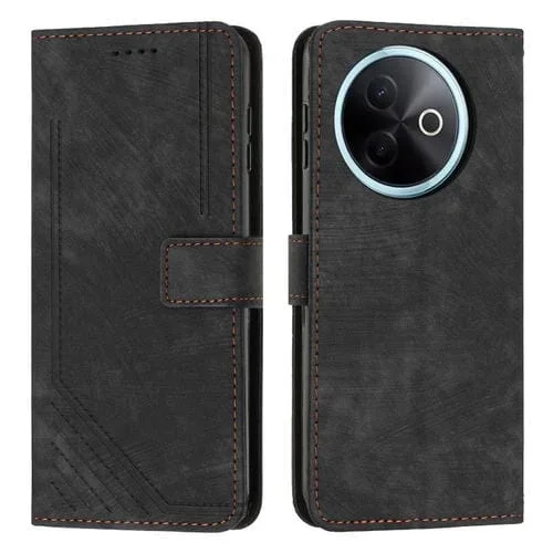 Funda de Cuero con Estampado de Rayas y Cordón para Vivo Y39 5G (Negro)