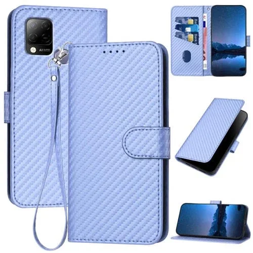 Funda de Cuero con Hebilla de Fibra de Carbono para Infinix Hot 10T / Hot 10S Yx0070 con Cordón (Morado Claro)