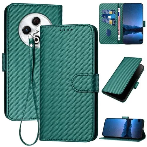 Funda de Cuero con Hebilla de Fibra de Carbono para Tecno Spark 30 4G Yx0070 con Cordón (Verde Oscuro)