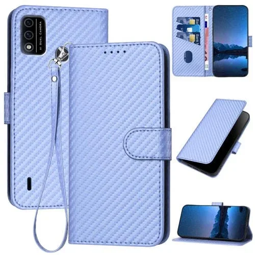 Funda de Cuero con Hebilla de Fibra de Carbono para Teléfono Itel A48 Yx0070 con Cordón (Morado Claro)