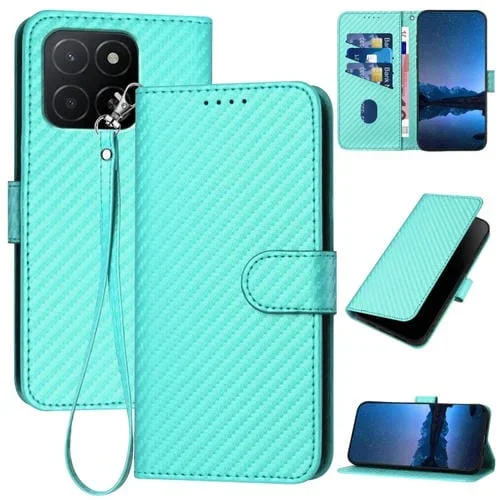 Funda de Cuero con Hebilla de Fibra de Carbono y Cordón para Honor X5B/X5B Plus (Azul Claro)