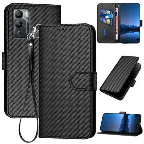 Funda de Cuero con Hebilla de Fibra de Carbono y Cordón para Infinix Hot 12I YX0070 (Negro)