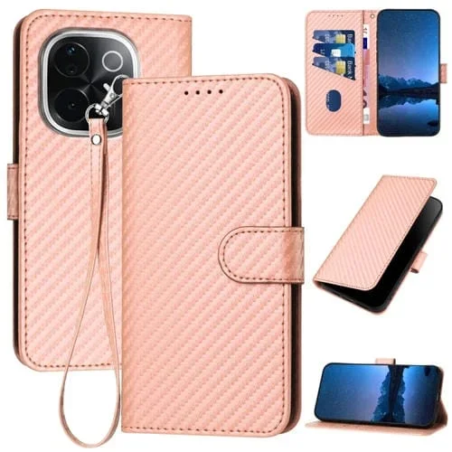 Funda de Cuero con Hebilla de Fibra de Carbono y Cordón para Vivo Iqoo Z9S Pro / T3 Pro 5G India Yx0070 (Rosa)
