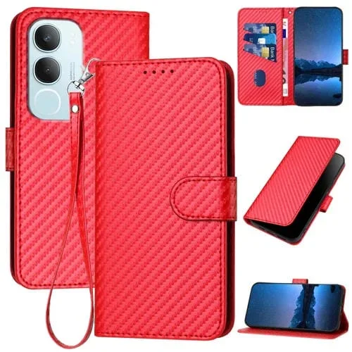 Funda de Cuero con Hebilla de Fibra de Carbono y Cordón para Vivo Y19S Global Yx0070 (Roja)