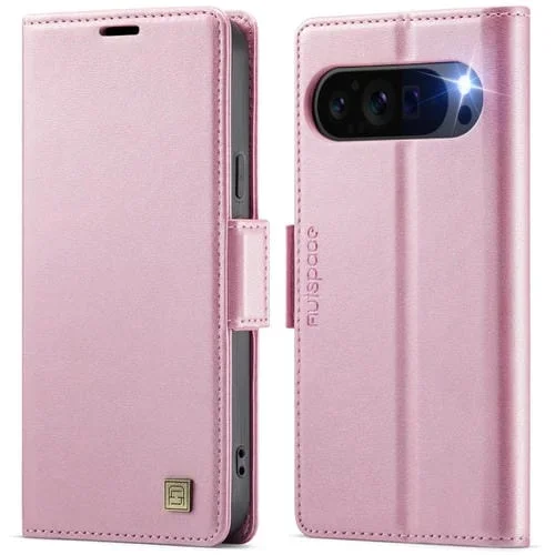 Funda de Cuero con Hebilla Lateral Magsafe y Rfid Magnética para Google Pixel 9 Pro XL Autspace A11 (Oro Rosa)