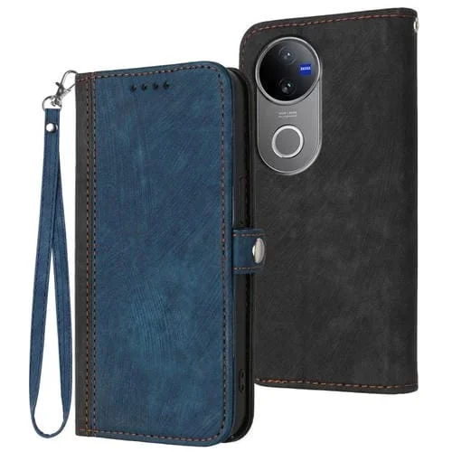 Funda de Cuero con Hebilla Lateral y Doble Pliegue para Vivo V50 (Azul Real)