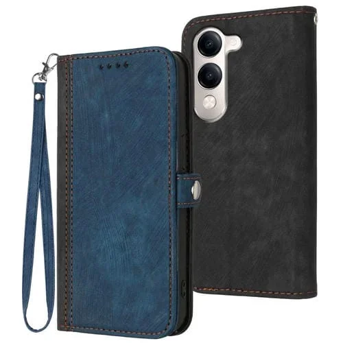 Funda de Cuero con Hebilla Lateral y Doble Pliegue para Vivo Y29S 5G / Y04 4G (Azul Real)