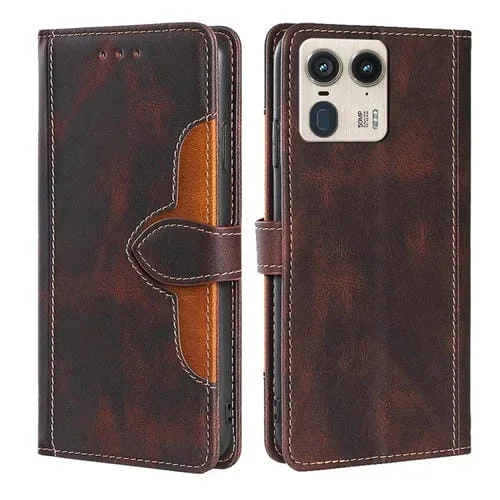 Funda de Cuero con Hebilla Magnética para Motorola Edge 50 Ultra (Marrón)