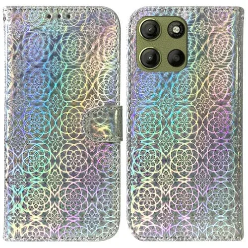 Funda de Cuero con Hebilla Magnética para Motorola Moto G15 (Plateada)