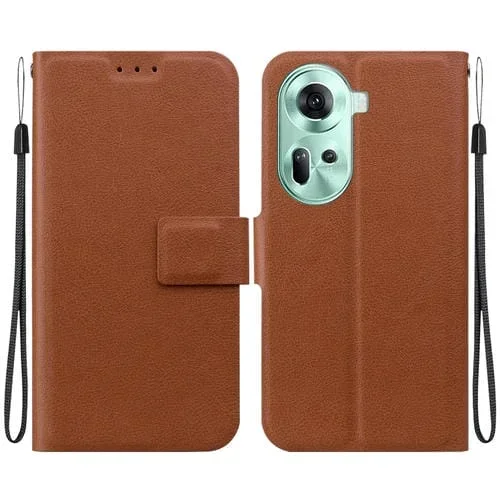 Funda de Cuero con Hebilla Magnética Ultrafina para Teléfono Oppo Reno11 Global (Marrón)