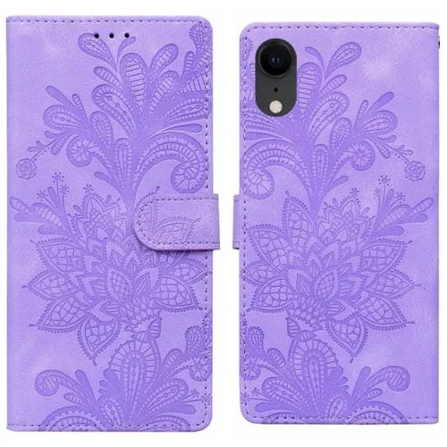 Funda de Cuero con Hebilla Magnética y Diseño Floral En Relieve para iPhone Xr (Morado)