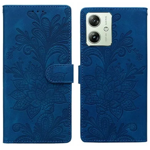 Funda de Cuero con Hebilla Magnética y Diseño Floral para Motorola Moto G54/G64 (Azul)