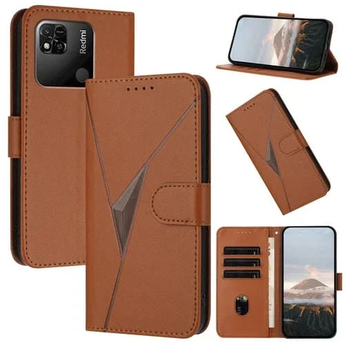 Funda de Cuero con Hebilla Triangular para Redmi 10A (Marrón)