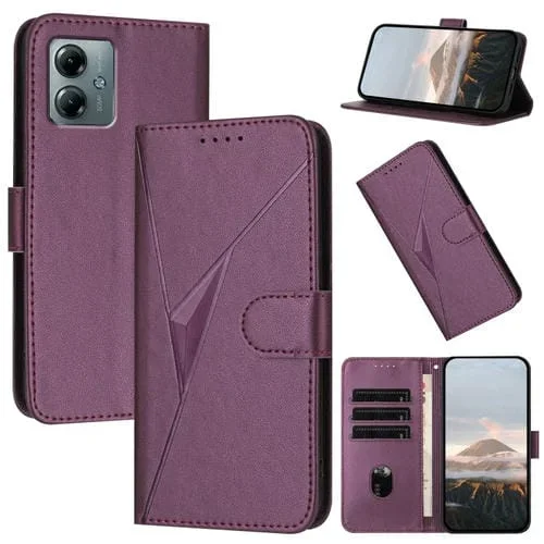 Funda de Cuero con Hebilla y Diseño Triangular para Motorola Moto G Play 2025/G Power 2025 (Morado Oscuro)