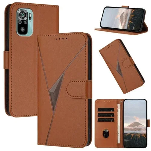 Funda de Cuero con Hebilla y Diseño Triangular para Redmi Note 10 4G (Marrón)