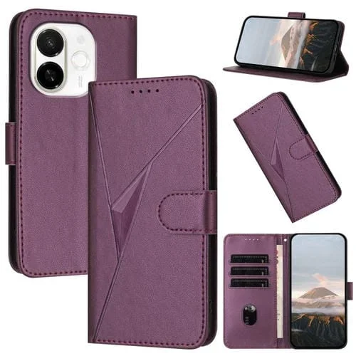 Funda de Cuero con Hebilla y Diseño Triangular para Tecno Spark 30C 5G y Pop 9 5G (Morado Oscuro)