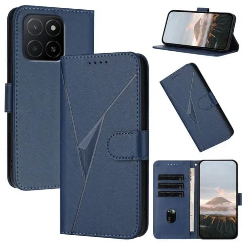 Funda de Cuero con Hebilla y Diseño Triángulos para Honor X5B/X5B Plus (Azul Real)