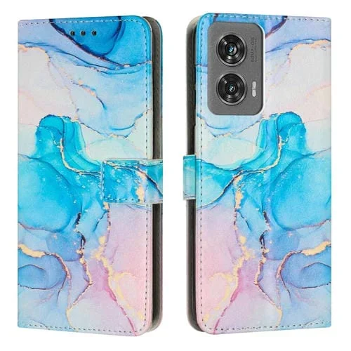 Funda de Cuero con Patrón de Mármol para Motorola Edge 50 Fusion (Rosa y Verde)