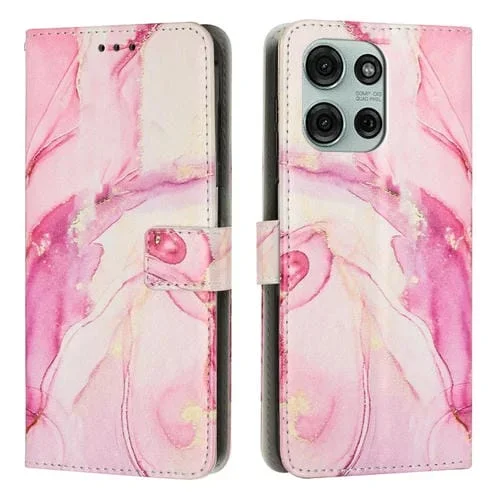 Funda de Cuero con Patrón de Mármol para Motorola Moto G75 (Oro Rosa)