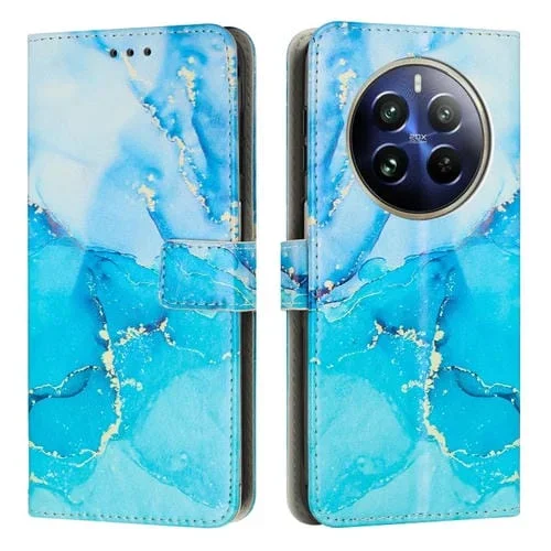 Funda de Cuero con Patrón de Mármol Pintado Global para Realme 12 4G / 12+ 5G (Azul y Verde)