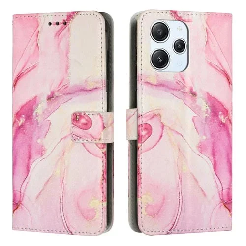 Funda de Cuero con Patrón de Mármol Pintado para Redmi 12 4G / Redmi 12 5G / Note 12R (Oro Rosa)