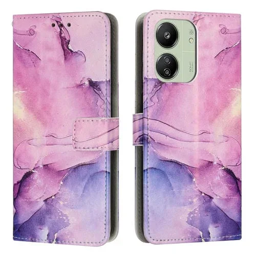 Funda de Cuero con Patrón de Mármol Pintado para Redmi 13C 4G (Morado)