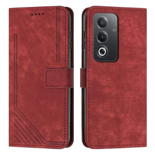 Funda de Cuero con Patrón de Rayas y Tacto Global para Oppo A3 Pro con Cordón Largo (Rojo)
