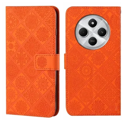 Funda de Cuero con Patrón En Relieve de Estilo Étnico para Redmi 14C 4G (Naranja)